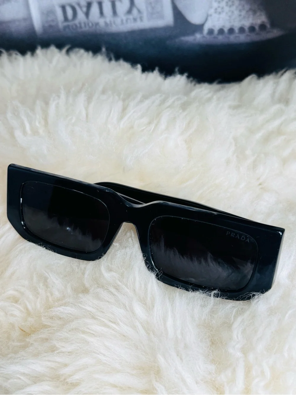 ORIGINAL Prada Men’s Black Slim Rectangular Sunglasses